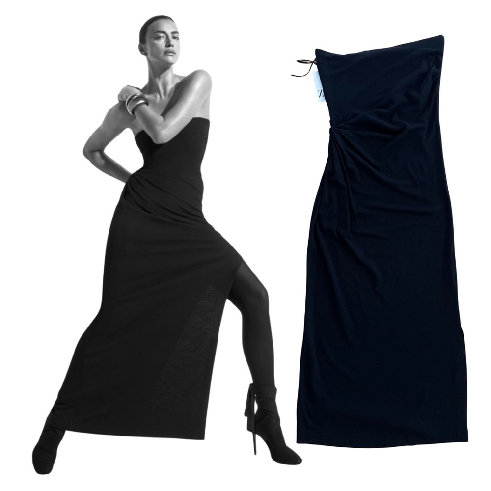 NWT ZARA Studio Black Wool Draped Dress XL - Picture 1 of 16
